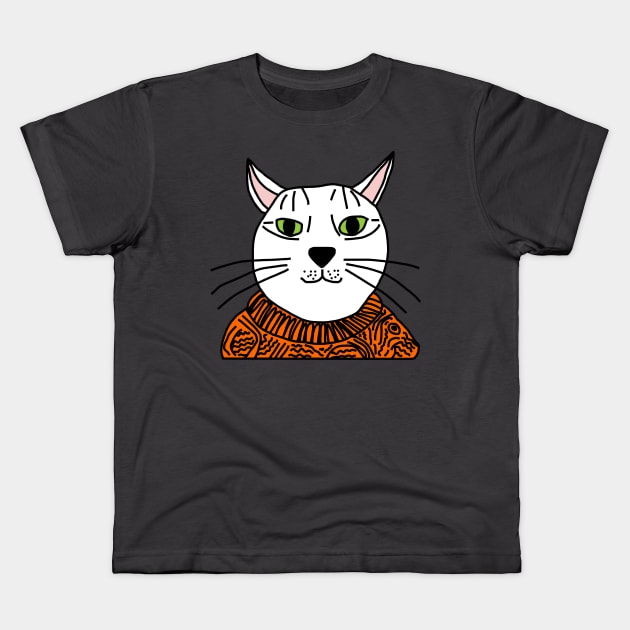 Animals Portrait of Orange Sweater Cat Kids T-Shirt by ellenhenryart